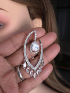 Silver Teardrop Chandelier Earrings in clear & blue CZ– Crystal CZ Bridal Wedding Jewelry