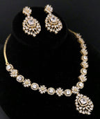 Gold Plated CZ Halo Pendant Necklace Set with Matching Earrings, Bridal Jewelry