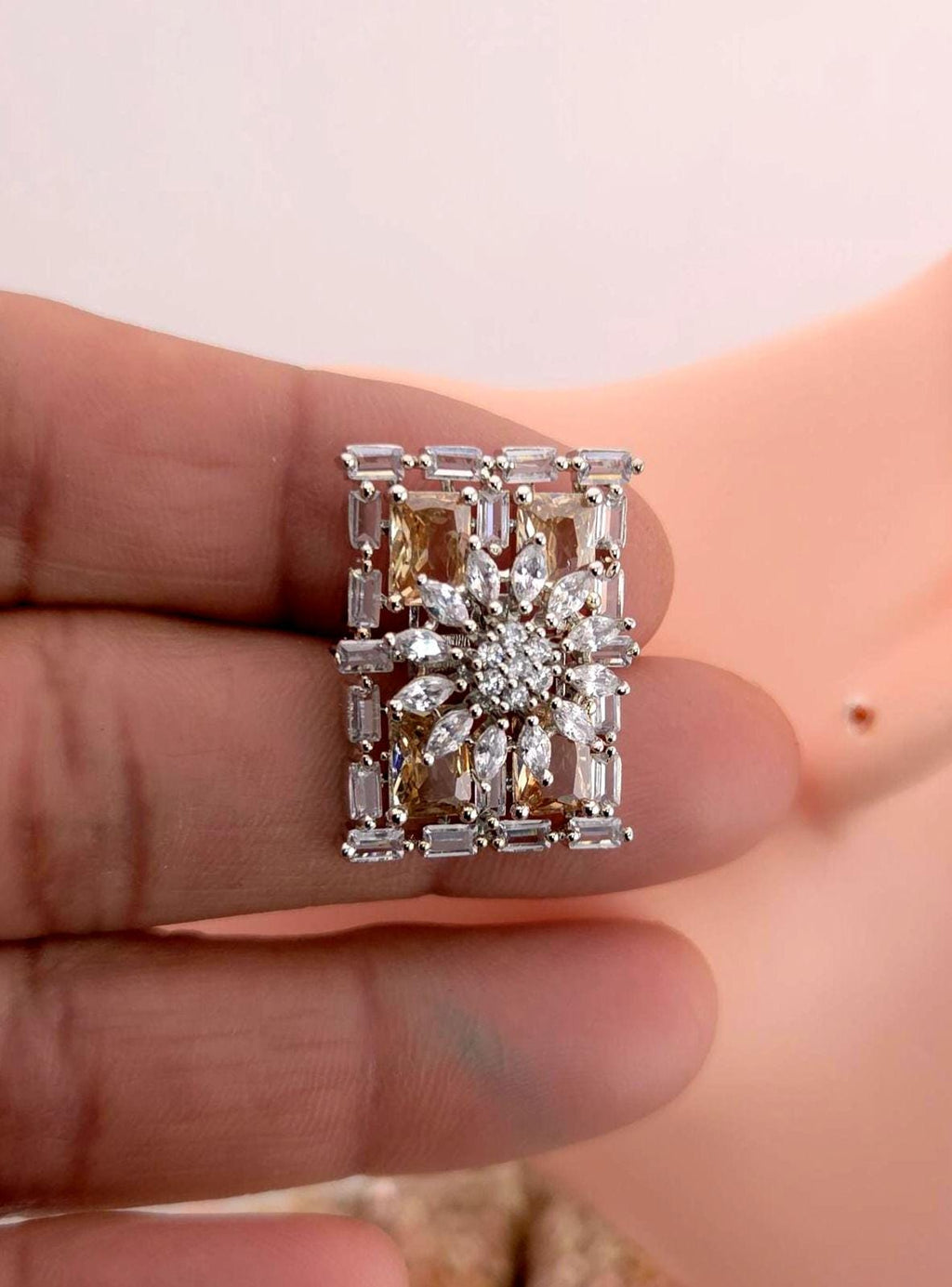 Rectangle CZ Stud Earrings – Geometric Bridal Statement, Blue, Champagne or Clear