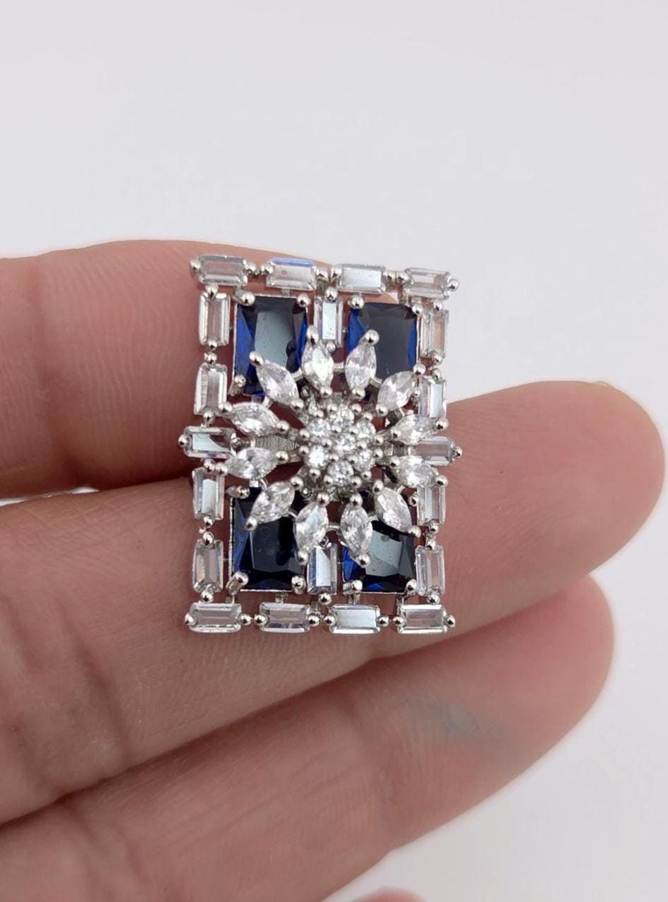 Rectangle CZ Stud Earrings – Geometric Bridal Statement, Blue, Champagne or Clear