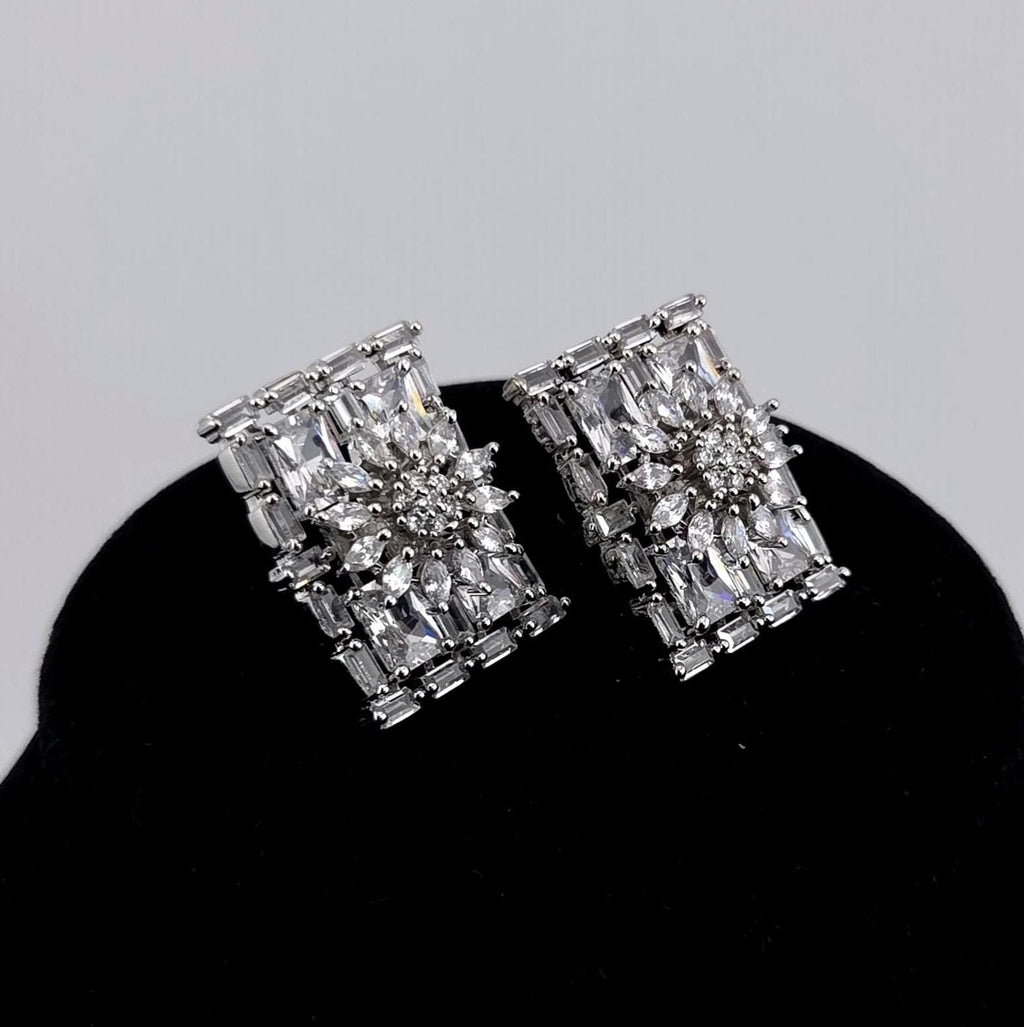 Rectangle CZ Stud Earrings – Geometric Bridal Statement, Blue, Champagne or Clear