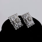 Rectangle CZ Stud Earrings – Geometric Bridal Statement, Blue, Champagne or Clear