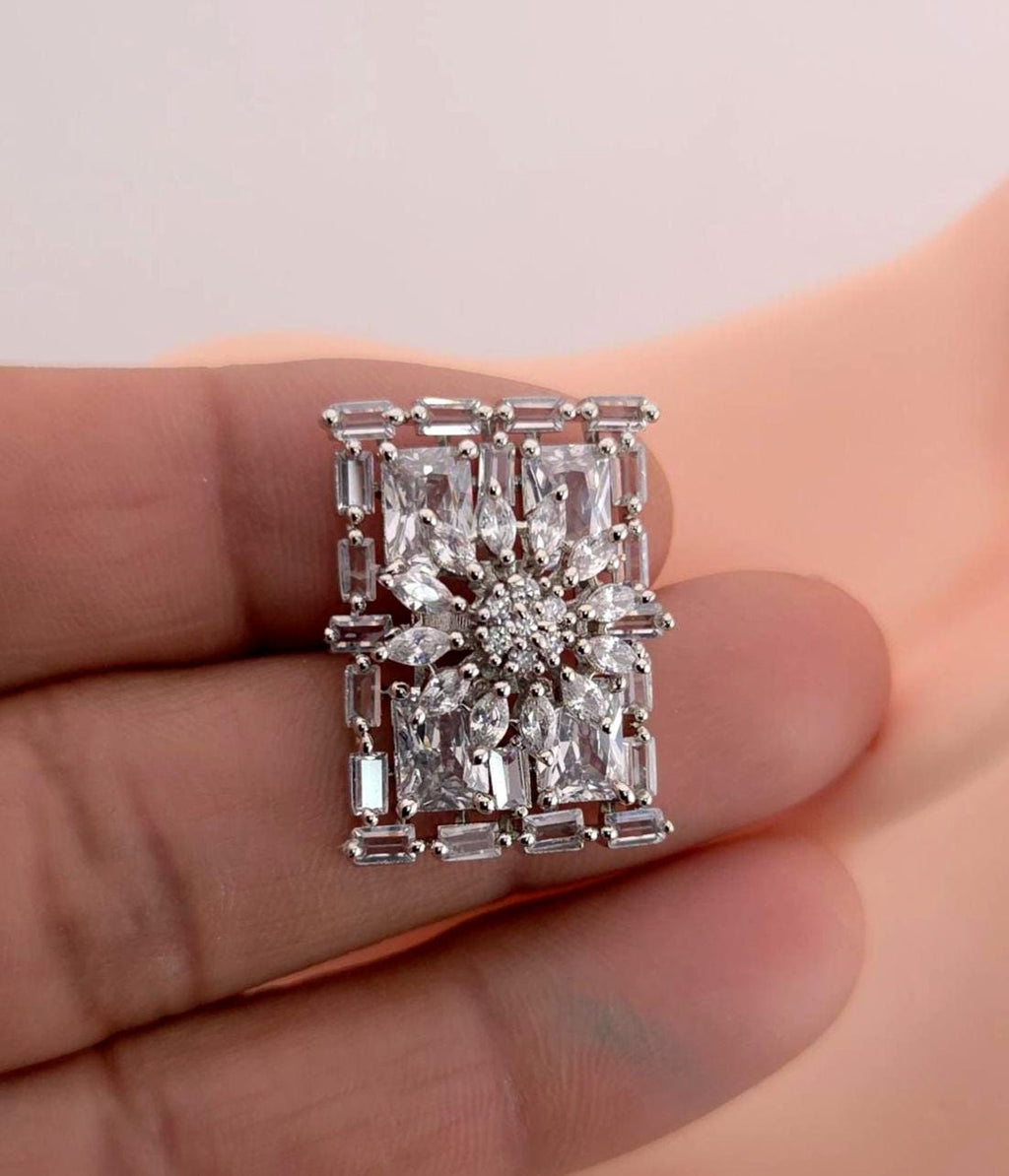 Rectangle CZ Stud Earrings – Geometric Bridal Statement, Blue, Champagne or Clear