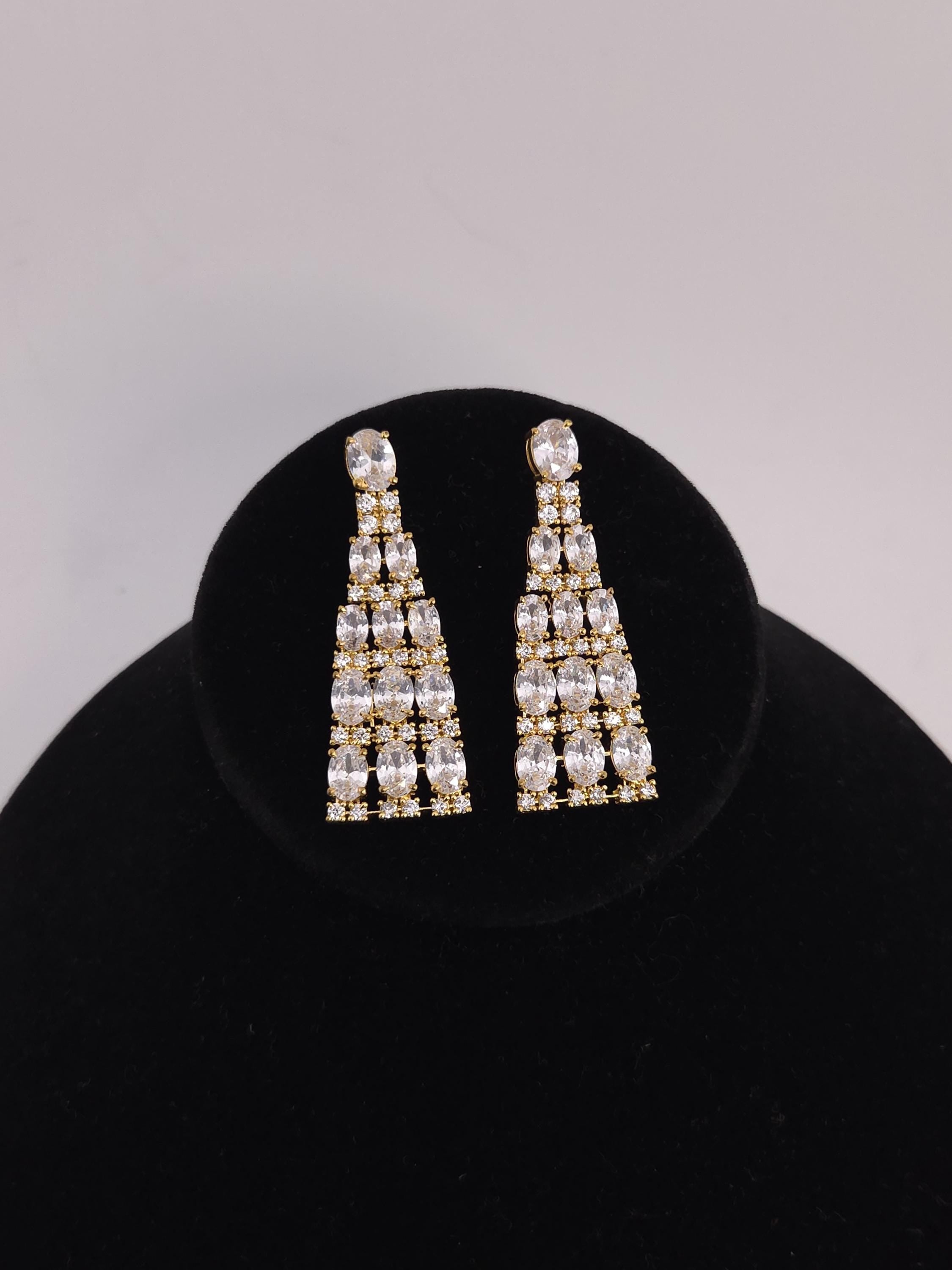 Gold Layered CZ Necklace & Earrings Set – Bridal Crystal Wedding Jewelry