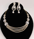 Geometric CZ Bridal Necklace & Earrings Set – Gold Plated Statement Indian Wedding Jewelry