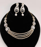 Geometric CZ Bridal Necklace & Earrings Set – Gold Plated Statement Indian Wedding Jewelry