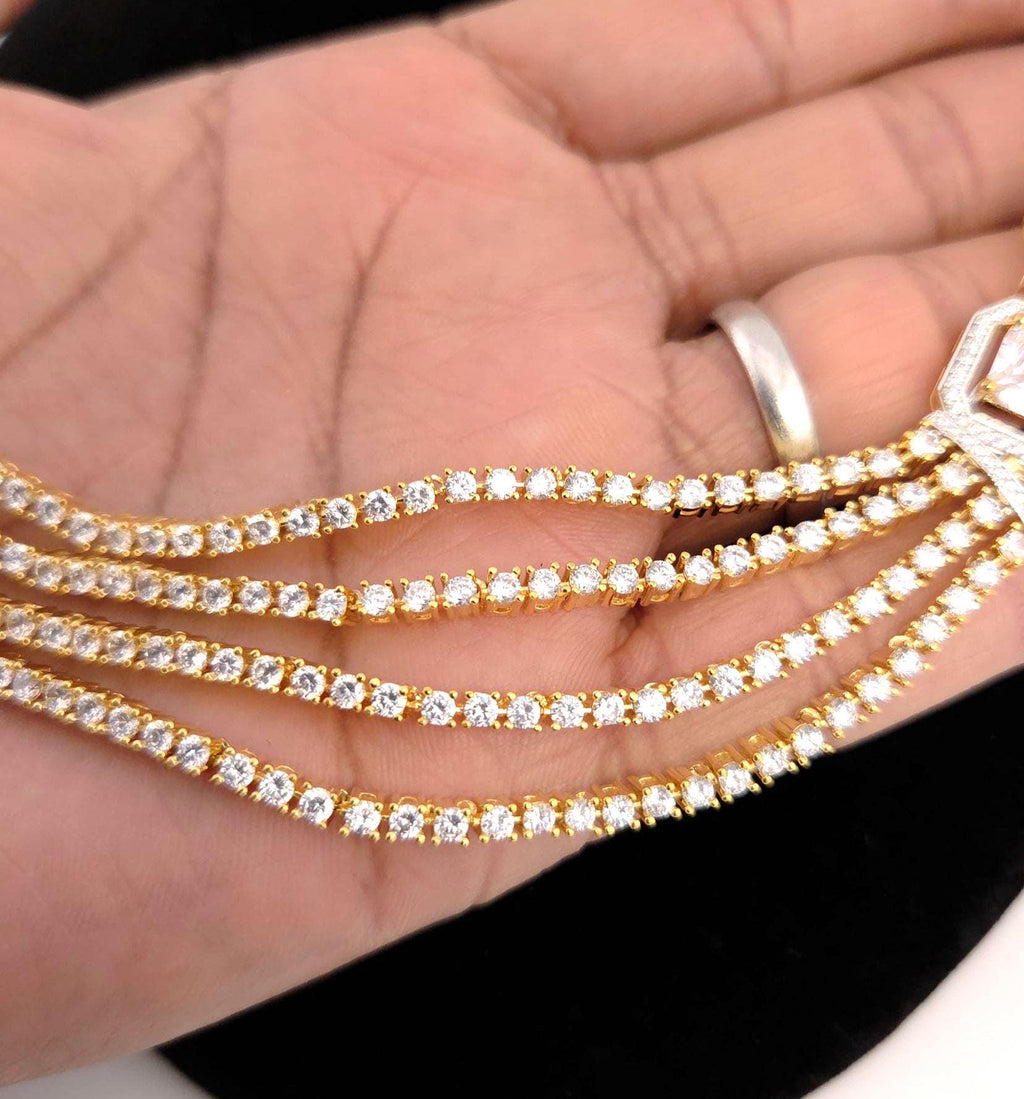 Geometric CZ Bridal Necklace & Earrings Set – Gold Plated Statement Indian Wedding Jewelry