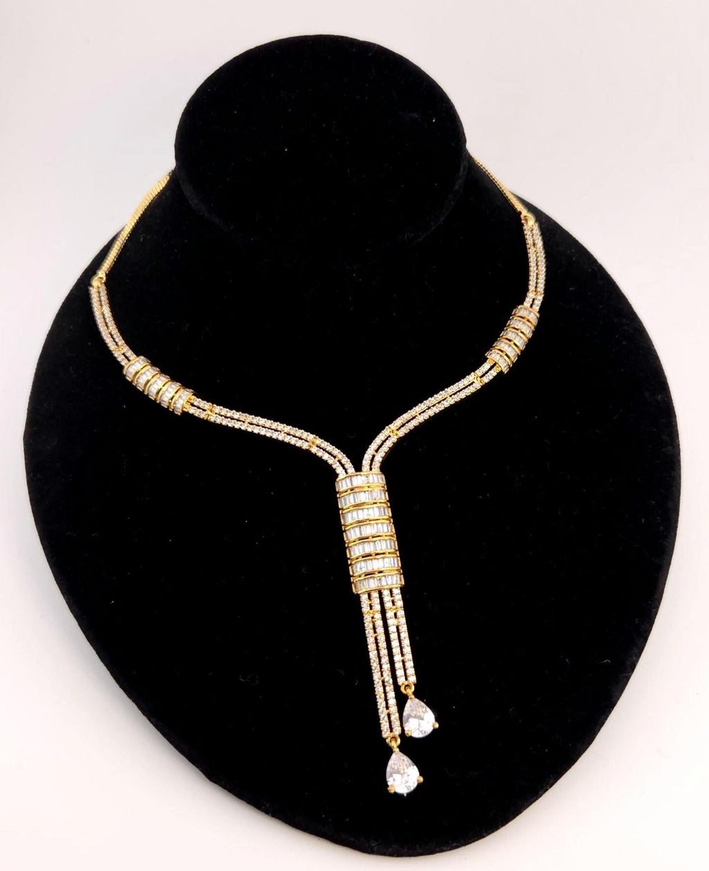 Gold Y-Drop CZ Bridal Necklace & Earrings Set – Indian Wedding Jewelry