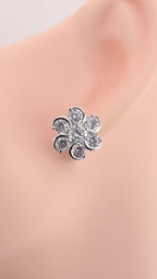 Silver Plated Floral CZ Stud Earrings – Elegant Wedding & Festive Jewelry
