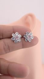 Silver Plated Floral CZ Stud Earrings – Elegant Wedding & Festive Jewelry