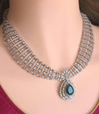 Green CZ Indian Bridal Necklace & Earrings Set – Silver Tone Statement Wedding Jewelry