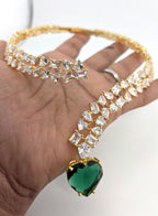 Emerald Heart Choker Necklace and Earring Set • Gold CZ Bridal Jewelry