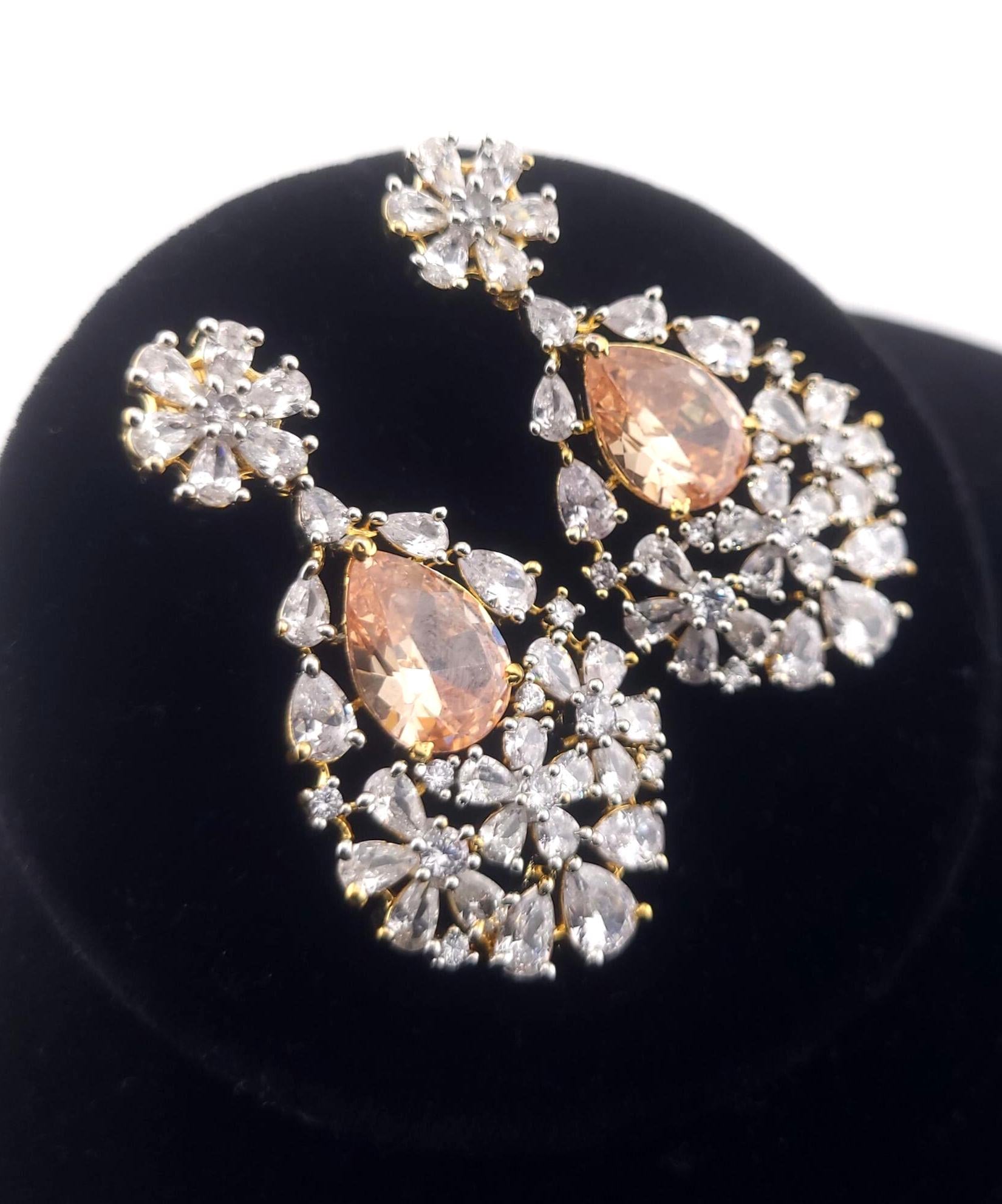 Royal Cluster CZ Teardrop Necklace Set Indian Bridal Jewelry Noor