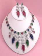 Multicolor CZ Statement Necklace & Earrings Set – Bridal Wedding Jewelry