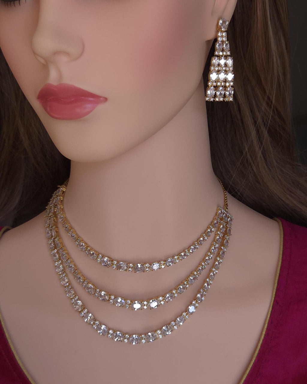 Gold Layered CZ Necklace & Earrings Set – Bridal Crystal Wedding Jewelry