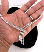 Statement CZ Y Necklace Set with Tassel Earrings | Silver Plated Bridal Jewelry