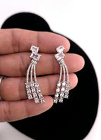 Statement CZ Y Necklace Set with Tassel Earrings | Silver Plated Bridal Jewelry