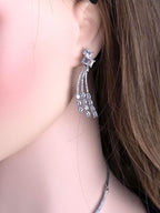 Statement CZ Y Necklace Set with Tassel Earrings | Silver Plated Bridal Jewelry
