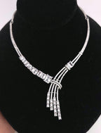 Statement CZ Y Necklace Set with Tassel Earrings | Silver Plated Bridal Jewelry