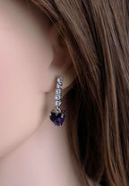 Blue Sapphire Heart Necklace Earrings Set | Silver Plated CZ Pendant Jewelry