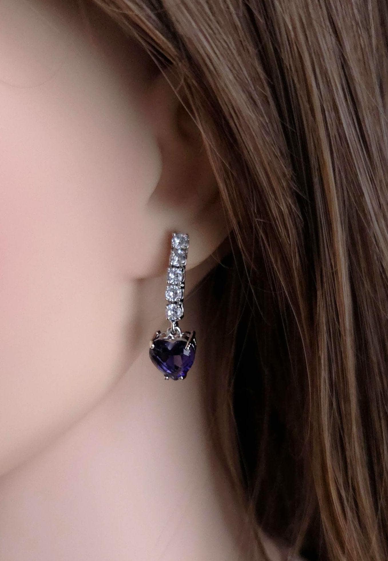 Blue Sapphire Heart Necklace Earrings Set | Silver Plated CZ Pendant Jewelry