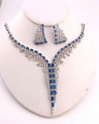 Blue Cubic Zirconia Bridal Necklace Set with Earrings, Silver-Tone Statement Jewelry
