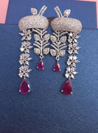 Indian Bridal Necklace Set | Silver Finish American Diamond Leaf Design with Earrings