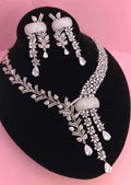 Indian Bridal Necklace Set | Silver Finish American Diamond Leaf Design with Earrings