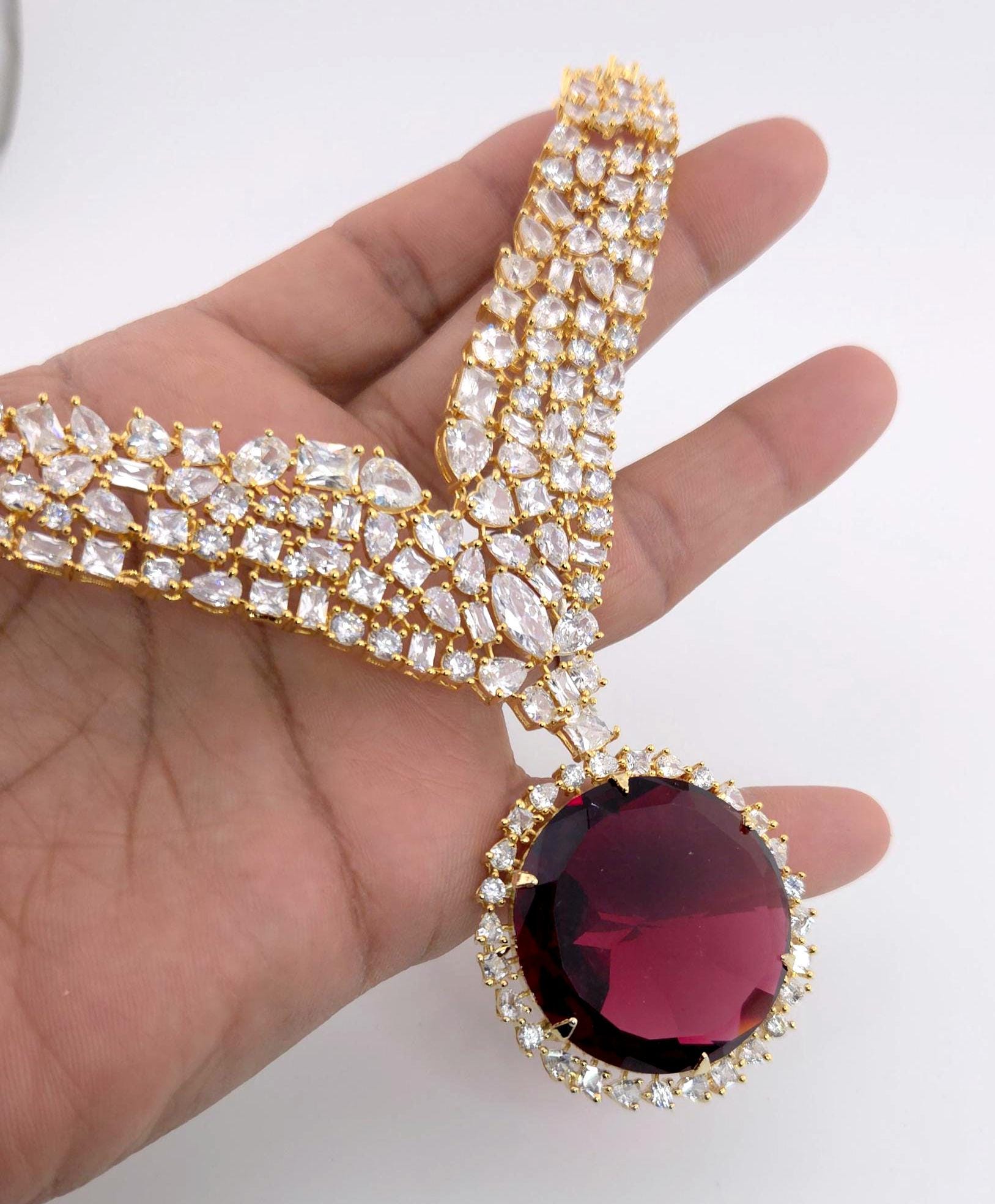 Ruby Red Stone CZ Choker Necklace Set – Gold Plated Indian Bridal Jewelry