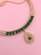 Emerald Green CZ Choker Necklace Set, Gold Plated Bridal Statement Jewelry