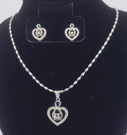 Heart CZ Pendant Necklace & Earrings Set – Pink or Clear, Silver Tone