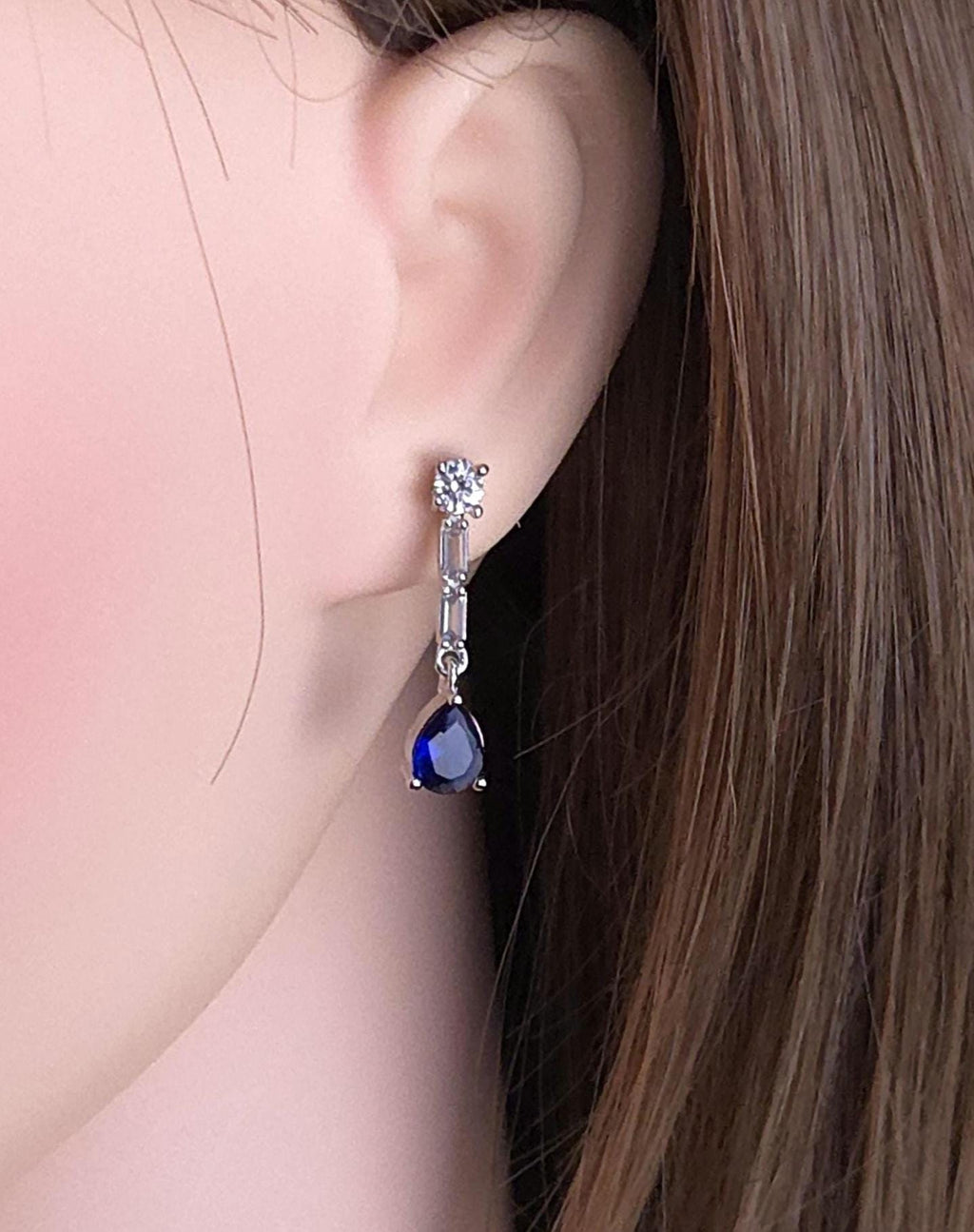 Blue Teardrop Cubic Zirconia Necklace Earrings Set | Silver Plated CZ Jewelry