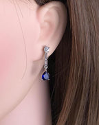 Blue Teardrop Cubic Zirconia Necklace Earrings Set | Silver Plated CZ Jewelry