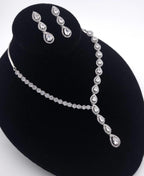 Teardrop CZ Y Necklace & Earring Set | Silver Plated | Silver, Blue & Yellow