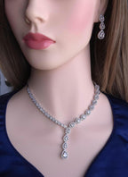Teardrop CZ Y Necklace & Earring Set | Silver Plated | Silver, Blue & Yellow