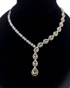 Teardrop CZ Y Necklace & Earring Set | Silver Plated | Silver, Blue & Yellow