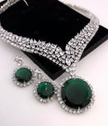 Emerald Green CZ Necklace & Earrings Set – Silver Plated Indian Bridal Jewelry