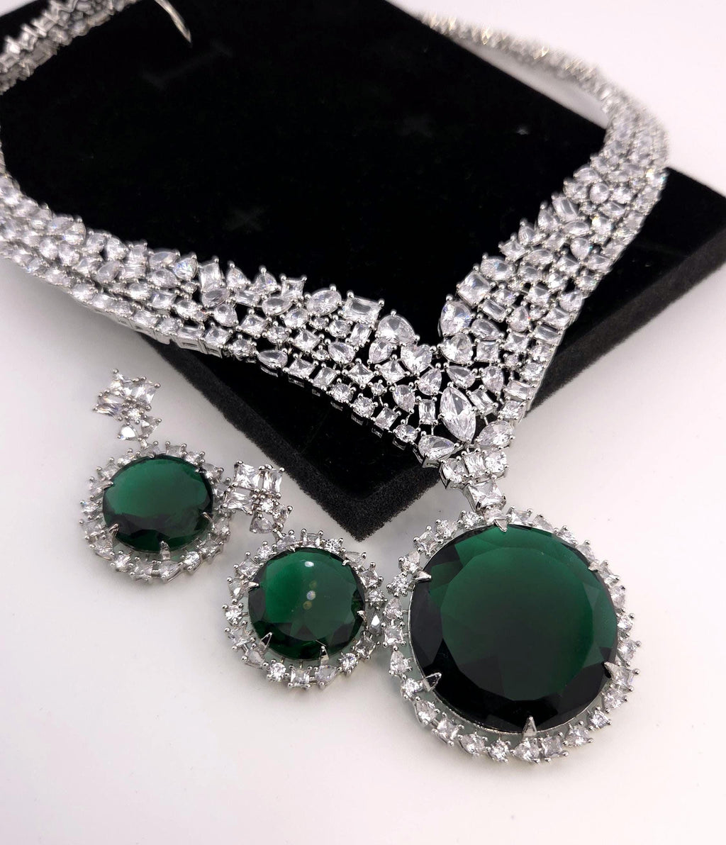 Yellow Citrine CZ Statement Necklace Set Luxury Statement Bridal Jewelry Sona