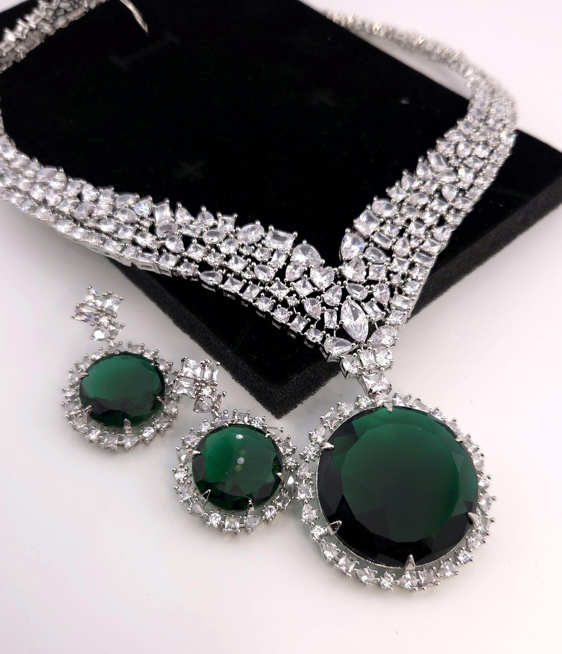 Yellow Citrine CZ Statement Necklace Set Luxury Statement Bridal Jewelry Sona