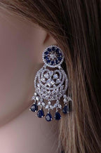 Navy Blue Kundan Choker Necklace Set | Silver Finish Bridal Jewelry
