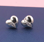 Sterling Silver Heart Stud Earrings with Cubic Zirconia | Minimalist Everyday Jewelry