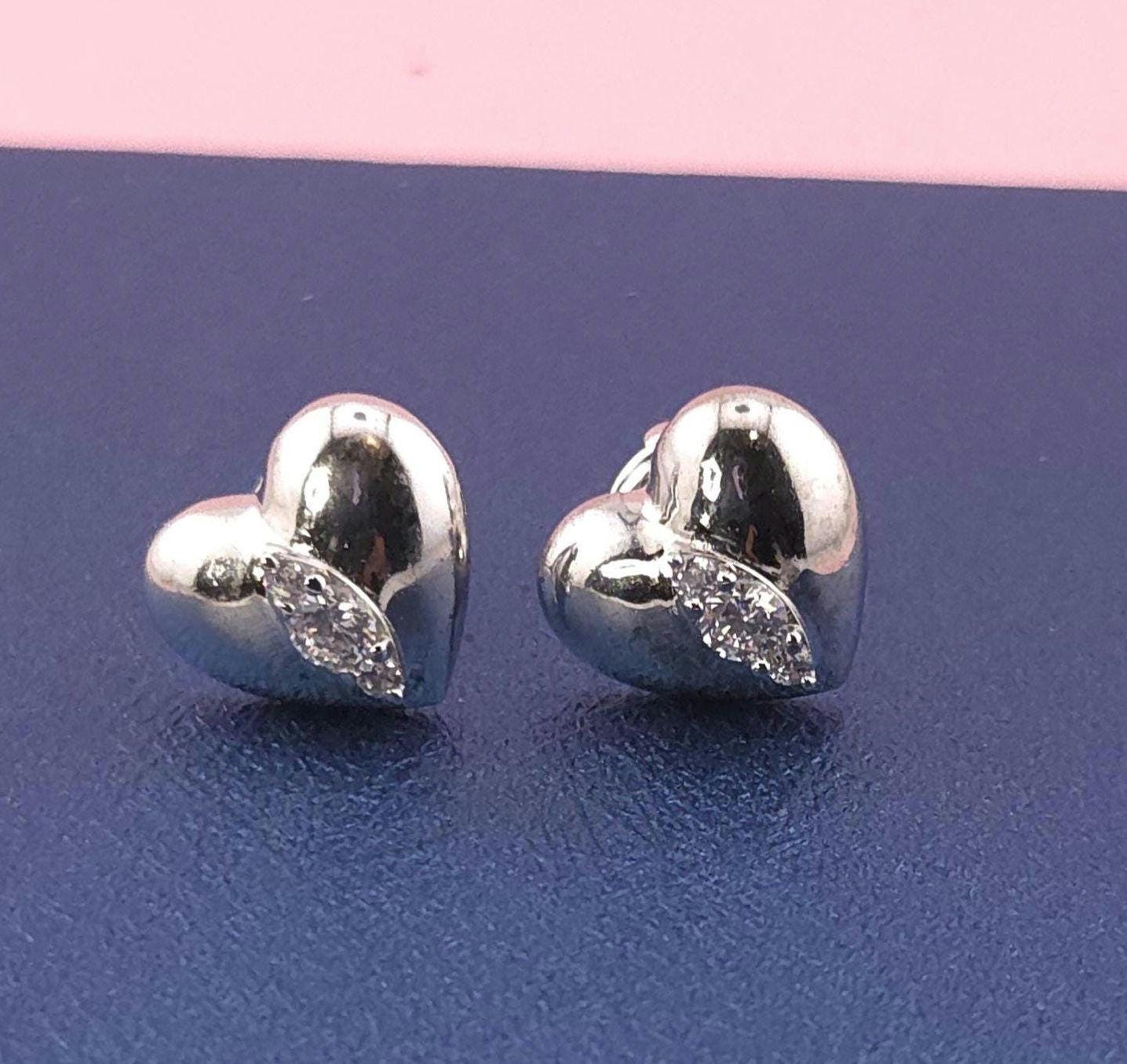 Sterling Silver Heart Stud Earrings with Cubic Zirconia | Minimalist Everyday Jewelry