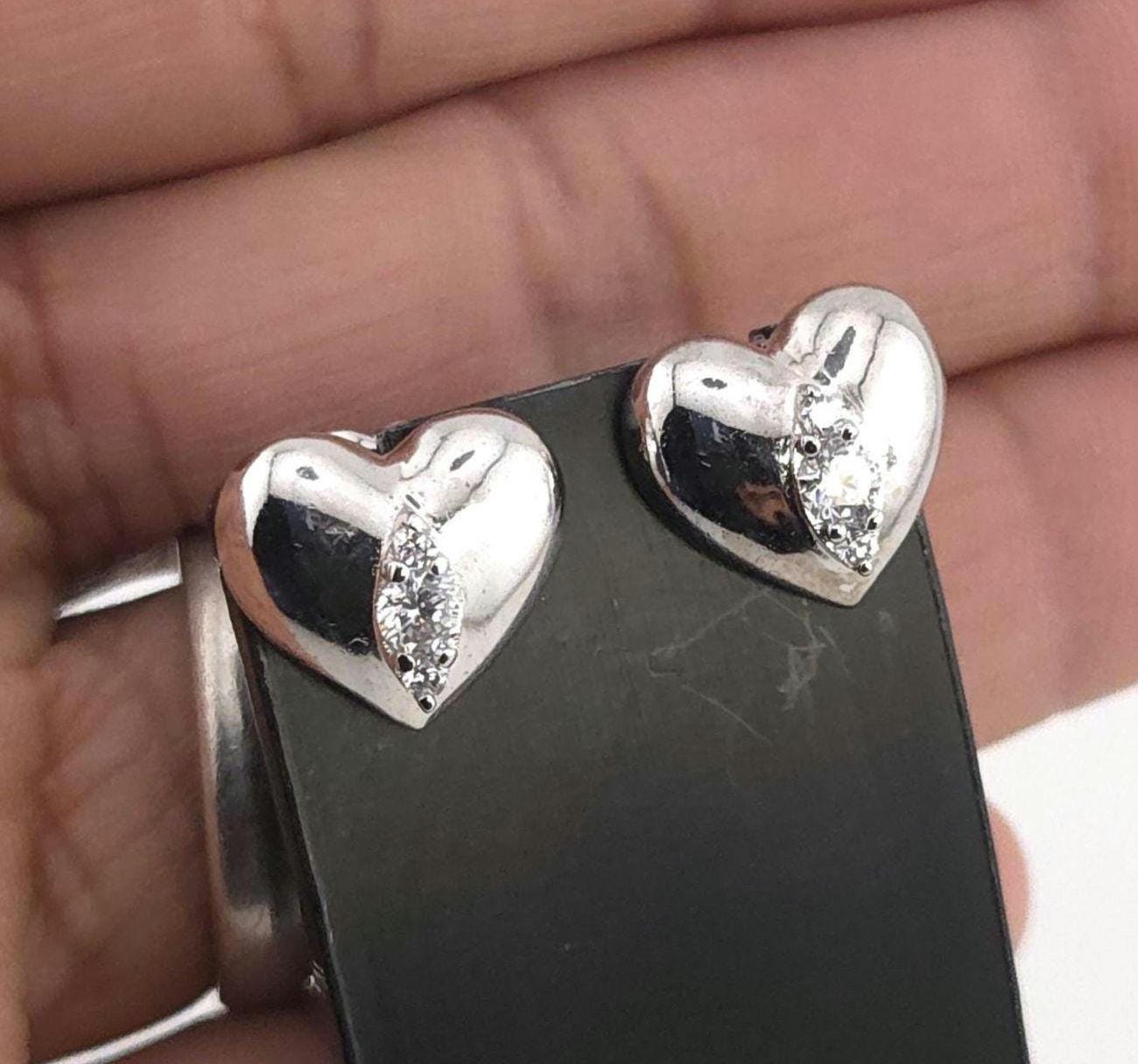 Sterling Silver Heart Stud Earrings with Cubic Zirconia | Minimalist Everyday Jewelry