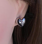 Sterling Silver Heart Stud Earrings with Cubic Zirconia | Minimalist Everyday Jewelry