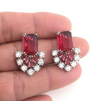 Ruby Red & Purple Emerald-Cut CZ Choker Necklace Set, Silver Bridal Statement Jewelry