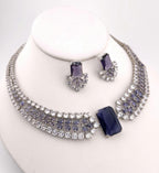 Ruby Red & Purple Emerald-Cut CZ Choker Necklace Set, Silver Bridal Statement Jewelry