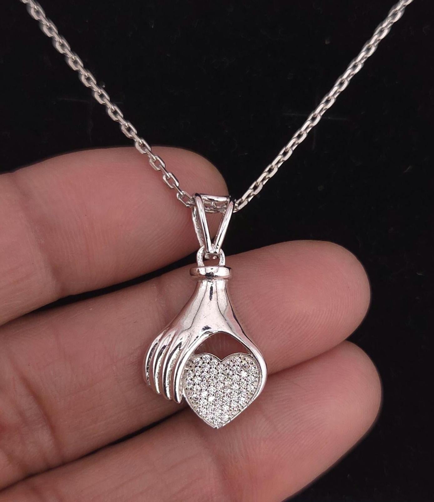 Sterling Silver Heart Pendant Necklace, CZ Charm, Minimalist Everyday Jewelry