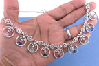 Statement CZ Necklace Set with Multi-Color Stones | Silver Plated Bridal Jewelry