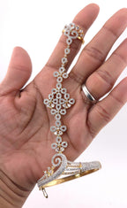 Gold Plated CZ Haath Phool – Indian Bridal Hand Jewelry, Adjustable Bracelet Ring Set