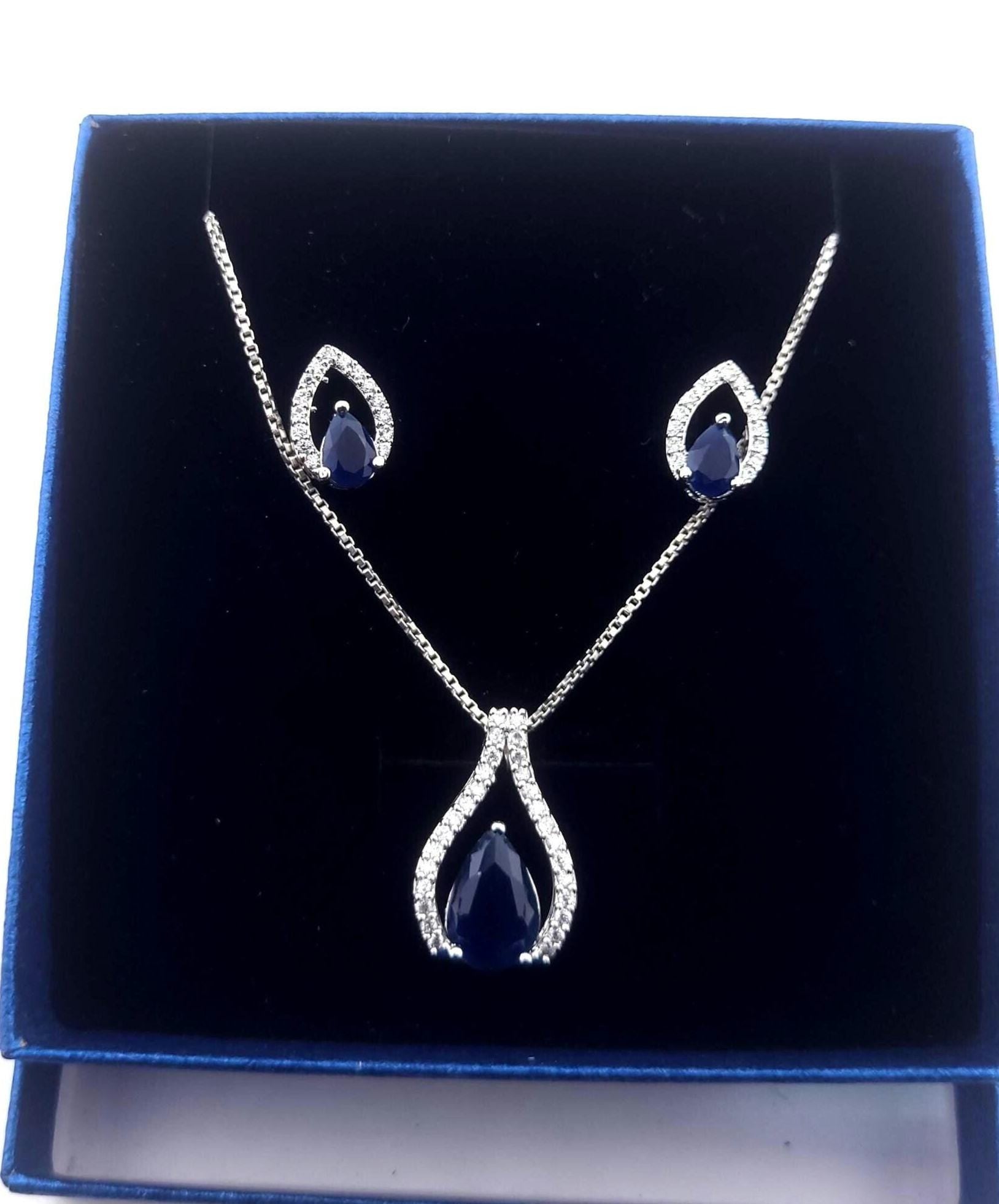 Teardrop CZ Pendant Necklace and Earrings Set, Silver-Tone Crystal Jewelry